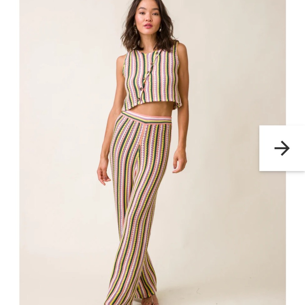 Line & Dot Breakers Wide-Leg Crochet Boho Striped Beachwear Festival XS